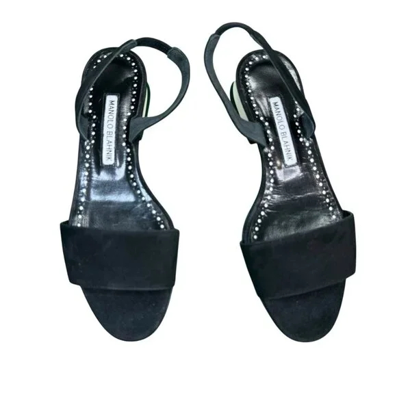 Manolo Blahnik Paclessa Black Suede Slingback Sandals Size 6 NWT